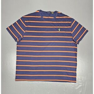 Polo Ralph Lauren T-Shirt Mens XXL Classic Fit Striped Blue Orange Short Sleeve